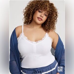 2 torrid White Ribbed Lace-Trim Cami’s